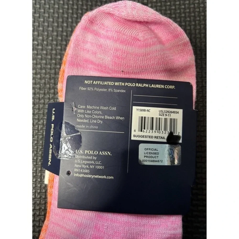 US‎ Polo Assn Womens 6 Pair Low Cut Socks Grey Pink Orange Space Dye Size 9-11
